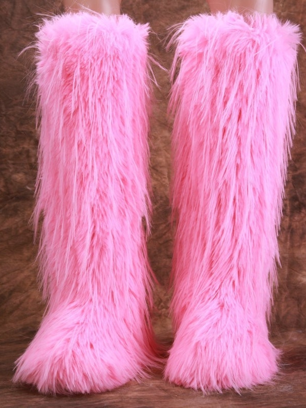 Pink Faux Fur Knee-High Boots